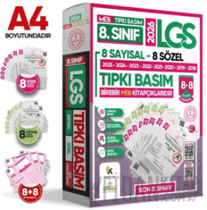2026 8. Sınıf LGS Tıpkı Basım Çıkmış Soru 8+8 Deneme Paketi (Sayısal+Sözel) Türkiye Geneli Dijital Çözümlü