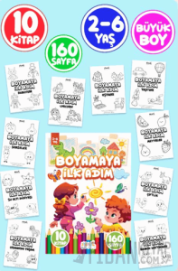 Boyamaya İlk Adım 2-6 Yaş - Okul Öncesi Boyama Kitabı Seti - 10 Kitap