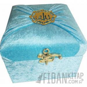 M285M - Mühürlü Cep Boy Kadife Sandıklı Mealli Kuran-ı Kerim - Mavi