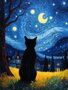 Gece Kedisi (20 Cm X 30 Cm) Mini Retro Ahşap Poster