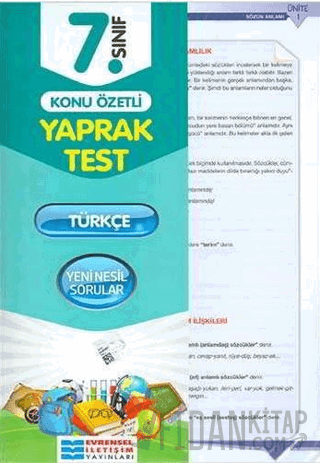 7. Sınıf Türkçe Konu Özetli Yaprak Test