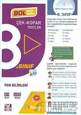 8. Sınıf 2022 Fen Bilimleri Çek Kopar Test (44 Bt-20 Üt)