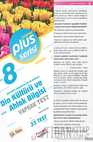 8. Sınıf Plus Serisi Din Kültürü ve Ahlak Bilgisi Yaprak Test