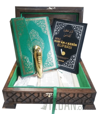 Ahşap Cami Boy Kalem Kuranı Kerim Seti V 6.1-16GB- Lüx Ahşap Kutu (Cil