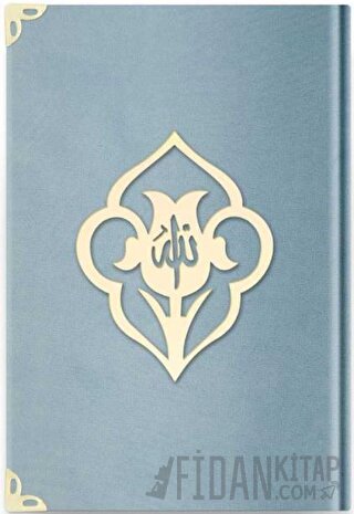 Büyük Cep Boy Kadife Kuran-ı Kerim (Gökyüzü Mavi, Güllü, Mühürlü) - M1