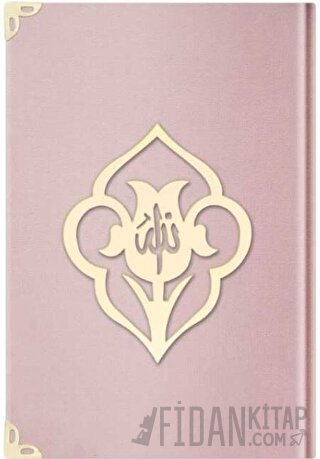Büyük Cep Boy Kadife Kuran-ı Kerim (Pudra Pembe, Güllü, Mühürlü) - E5 Pudra Pembe (Ciltli)