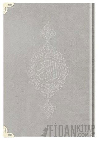 Çanta Boy Kadife Kur'an-ı Kerim (Açık Gri, Yaldızlı, Mühürlü) - 1005 Açık Gri (Ciltli)