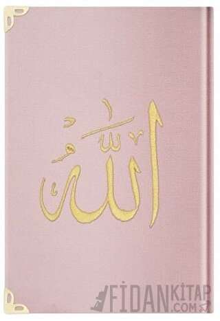 Çanta Boy Kadife Kur'an-ı Kerim (Pudra Pembe, Nakışlı, Yaldızlı, Mühürlü) - E5 Pudra Pembe (Ciltli)