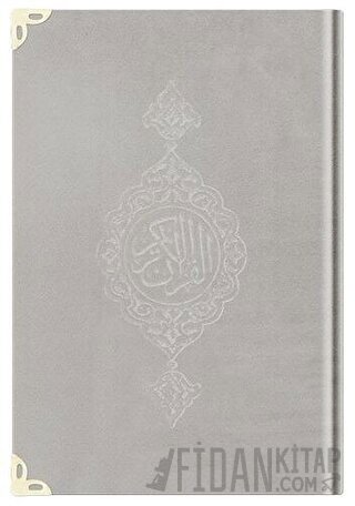 Cep Boy Kadife Kur'an-ı Kerim (Açık Gri, Yaldızlı, Mühürlü) - 1005 Açık Gri (Ciltli)