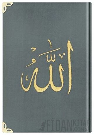 Cep Boy Kadife Kur'an-ı Kerim (Koyu Gri, Nakışlı, Yaldızlı, Mühürlü) - 1025 Koyu Gri (Ciltli)