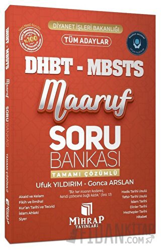 DHBT MBSTS Maaruf Soru Bankası Çözümlü Mihrap Yayınları Gonca Arslan