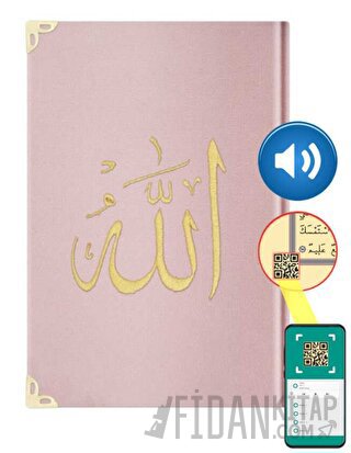 Hafız Boy Kadife Kur'an-ı Kerim (Pudra Pembe, Nakışlı, Yaldızlı, Mühürlü) (Ciltli)