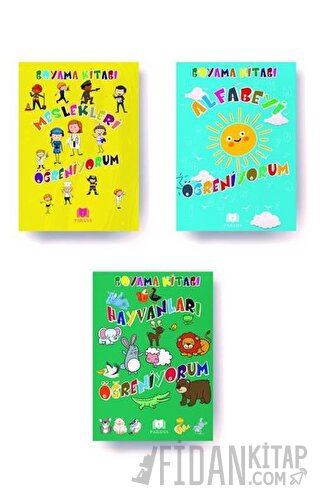 Hayvanları Öğreniyorum-Meslekleri Öğreniyorum-Alfabeyi Öğreniyorum 3 lü Boyama Kitabı Seti