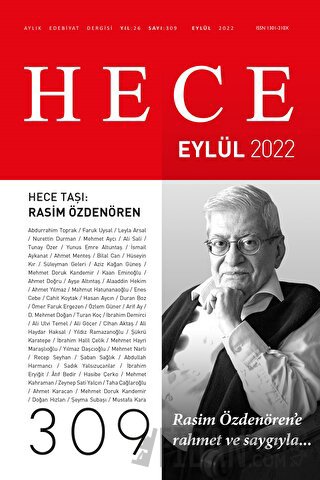 Hece Aylık Edebiyat Dergisi Sayı: 309 Eylül 2022