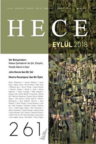 Hece Aylık Edebiyat Dergisi Yıl: 22 Sayı: 261 Eylül 2018