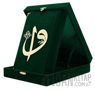 Kadife Kutulu Kur'an-ı Kerim (Rahle Boy, Elif-Vavlı, Yeşil) (Ciltli)