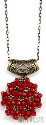 Bordo Cevşen Kolye (Kristal, Yuvarlak)