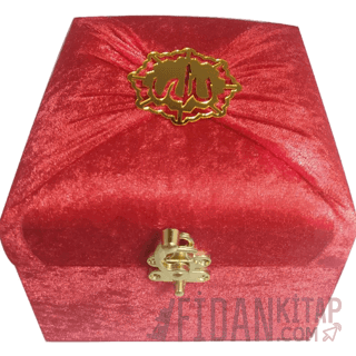 M285K - Mühürlü Cep Boy Kadife Sandıklı Mealli Kuran-ı Kerim - Kırmızı