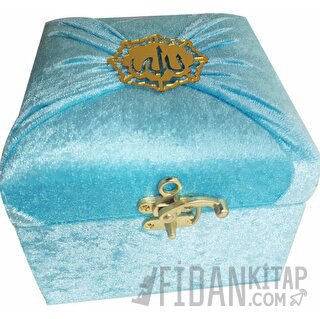 M285M - Mühürlü Cep Boy Kadife Sandıklı Mealli Kuran-ı Kerim - Mavi Ko