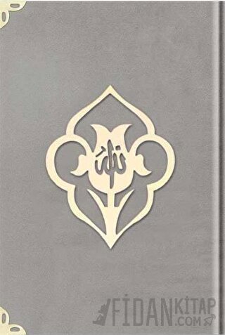 Orta Boy Kadife Kuran-ı Kerim (Açık Gri, Güllü, Mühürlü) - 1005 Açık Gri (Ciltli)