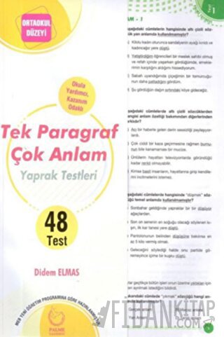 Ortaokul Düzeyi Tek Paragraf Çok Anlam Yaprak Test Didem Elmas