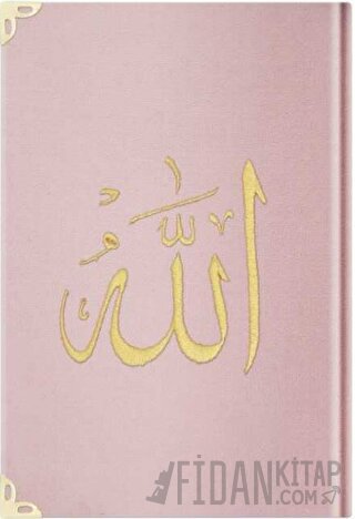 Rahle Boy Kadife Kur'an-ı Kerim (Pudra Pembe, Nakışlı, Yaldızlı, Mühürlü) E5 (Ciltli)