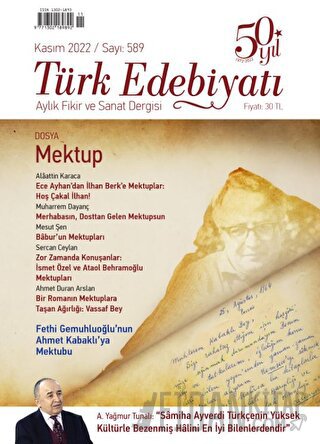 Türk Edebiyatı Dergisi Sayı: 589 Kasım 2022